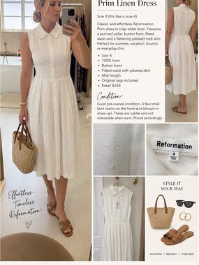 Reformation White Sleeveless Prim Linen Midi Dress
